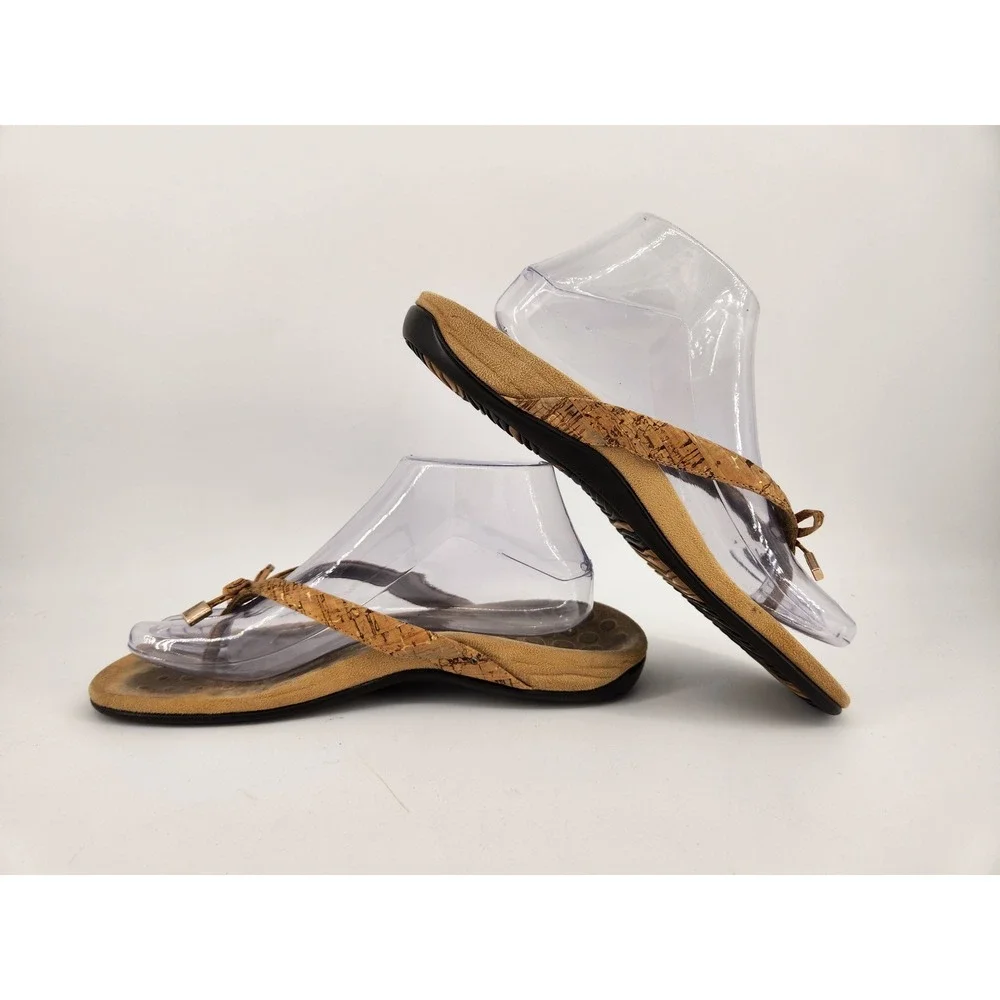 Vionic Bella II Thong Sandals Womens 10 Tan Cork‎ Orthotic Bow Flip Flops